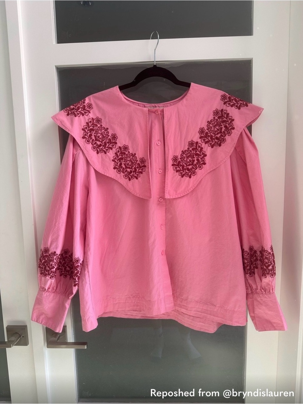 Pink Embroidered Button-Down Shirt - Women's Top